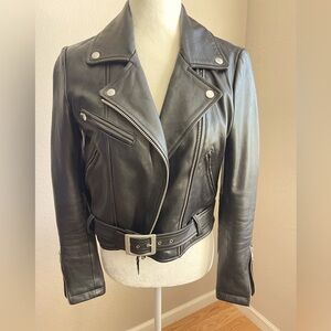 Silence + Noise Black Leather Cropped Biker Jacket
